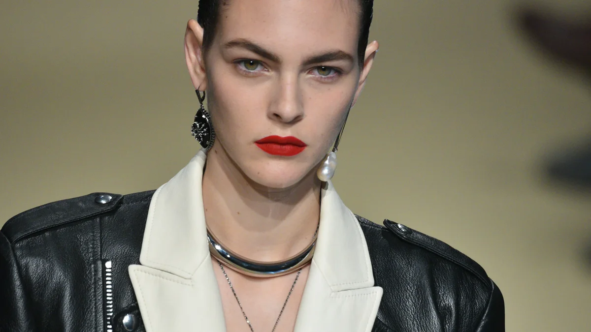 A model on the runway at the Alexander McQueen autumn-winter 2018 show during Paris Fashion Week